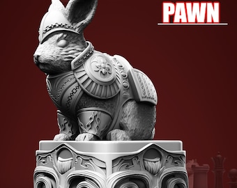 Fantasy Wizard Animal Rabbit Pawn Warrior 3D Printable Beast Chess Piece - STL File for 3d printing - 3d Printer file - Support free