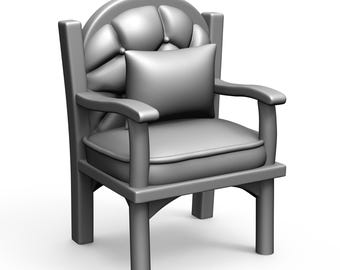 1:12  Cushioned Chair Dollhouse Miniature - 3D STL Print file Instant Download