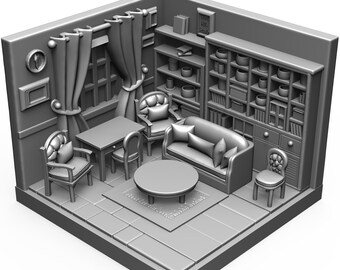 1:12 Doll House Floor Miniature - 33 STL Files - Walls - Floor - Furniture - books - bowls - jars - glasses - 3D STL Print Instant Download