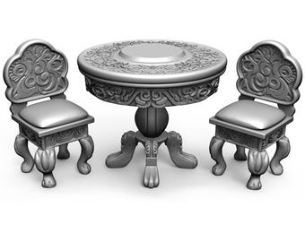 1:12  Ancient Flora Dining Table and Chair Dollhouse Miniature - 3D STL Print file Instant Download