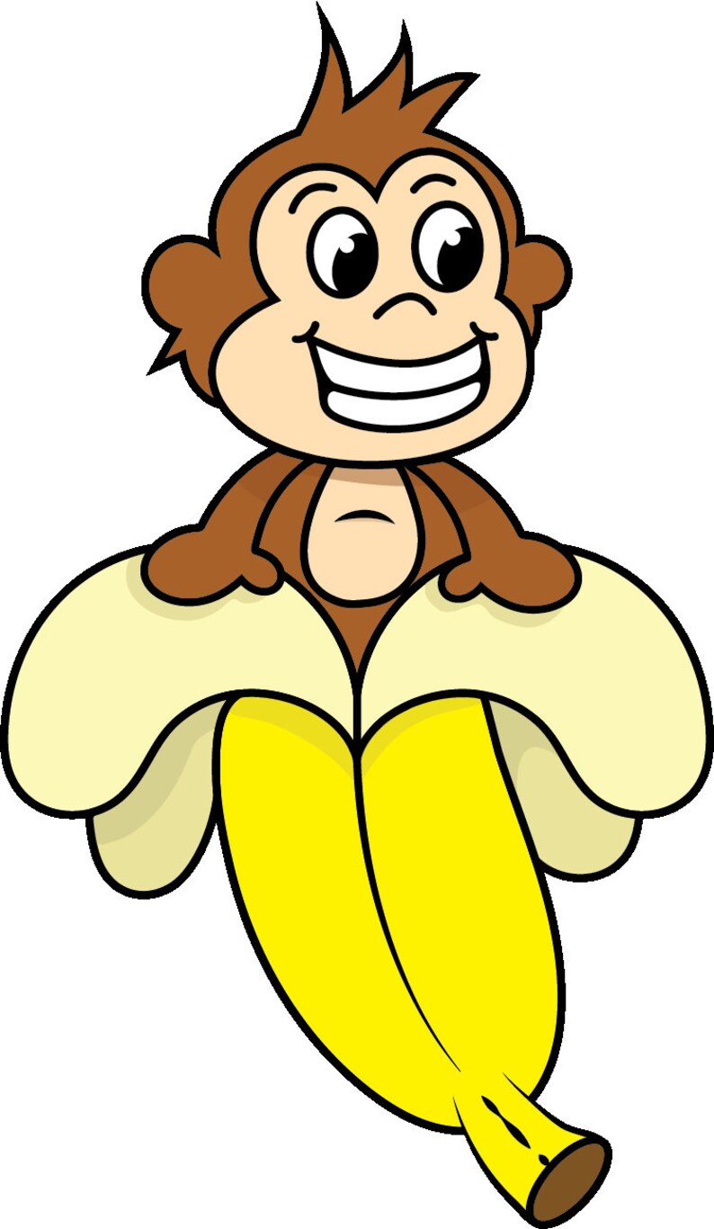 Monkey Illustration, Digital Download, Monkey in a Banana, Banana ...