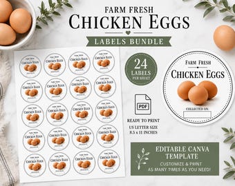 Farm Fresh Chicken Egg Carton Labels | Printable & Editable Canva Template