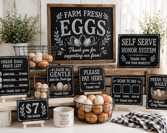 Modern Chalkboard Egg Stand Signs Bundle | Editable Canva Farmhouse Price List (Digital Download)