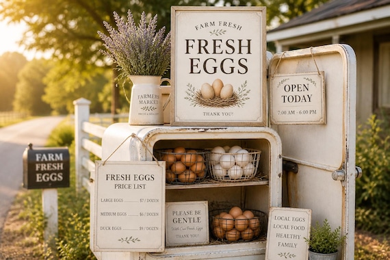 Egg Stand Signs Bundle Editable Canva | Fresh Eggs Price List Honor System Scan to Pay Backyard Chickens Farm Sign Digital Download