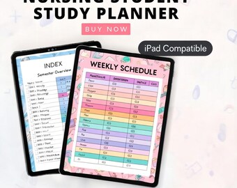 Planificador de estudios para estudiantes de enfermería / Seguimiento de exámenes NCLEX, prácticas clínicas y farmacología (descarga instantánea)