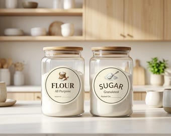 Etiquetas para despensa de cocina estilo rústico, calcomanías redondas editables para frascos de especias (plantilla de Canva)