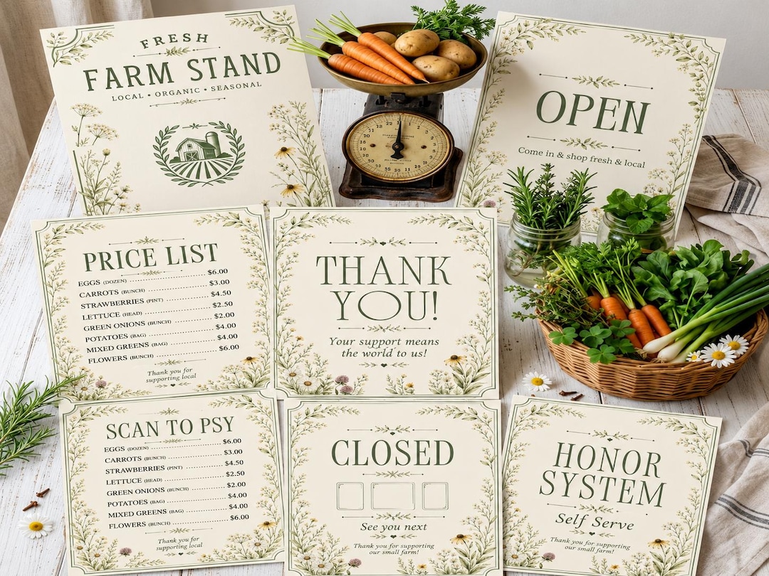 Farm Stand Signs Bundle, Farmers Market Printable Price List (canva ...