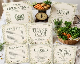 Paquete de letreros editables para puestos de granja, letreros imprimibles para mercados de agricultores, lista de precios para puestos de carretera, plantilla Canva para granjas, pago con código QR