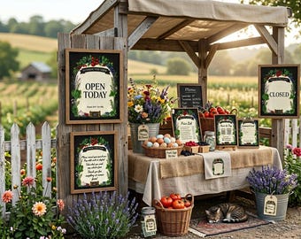 Paquete de letreros para puestos de venta de productos agrícolas / Lista de precios botánicos, sistema de pago basado en la confianza, escaneo para pagar (descarga digital)