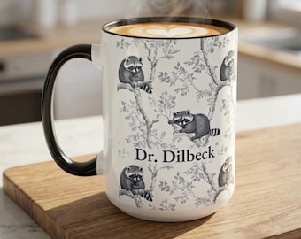 Personalized Raccoon Mug French Toile Chinoiserie Gift, Raccoon Gifts, Nature Inspired Unique Coffee Mugs Woodland Mugs, Feral Birthday Gift