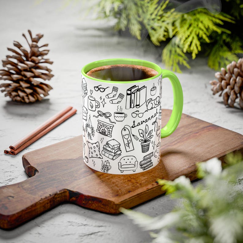 Customizable Mug Just One More Chapter Bookish Mug Book Gifts for Readers Book Club Hot Chocolate Mug Librarian Personalized Name Coffee Light Green