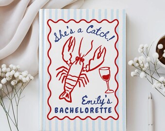 She's a Catch Bachelorette Letters to the Bride Book Advice and Wishes Lobster Wedding Keepsake  Bridal Party Gift Coastal Bachelorette
