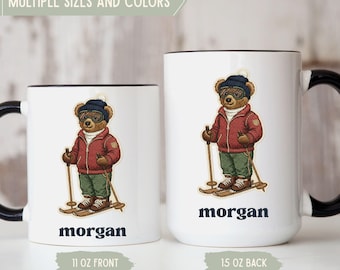 Personalized Name Apres Ski Mug, Skiing Mug, Gifts for Skiers, Snow Bear, Mountain Mug, Winter Mug, Customizable Kid Mug, Ski Gift