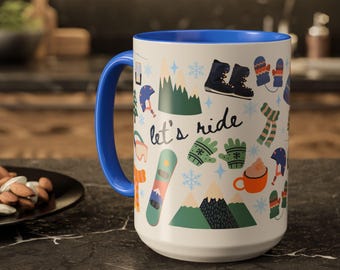 Personalized Snowboard Mug, Custom Snowboarding Gift, Apres Ski, Mountain Mug, Winter, Snowboarder Birthday Gift for Kids,