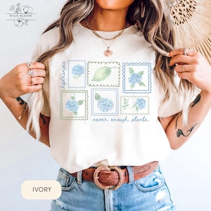 Blue Hydrangea Floral Shirt, Garden T-shirt for Gardeners, Nature Lover Gift, Botanical Tee, Spring Summer Casual Top