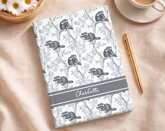 Personalized Raccoon Notebook French Toile Journal Sarcastic Raccoon Gifts for Women Elegant Journal for Her Custom Name Woodland Animals