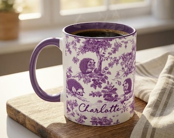 Hedgehog Mug, French Toile De Jouy, Cute but Feral Animal Lover Birthday, Woodland Creatures, Housewarming Gift, Unique Kitchen Gifts Teacup