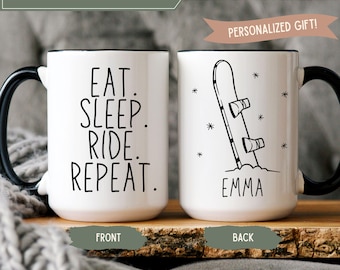 Custom Name Snowboard Mug, Snowboarding Mug, Apres Ski, Gifts for Snowboarder, Mountain Mug, Winter Mug, Cute Accent Coffee Mug Birthday