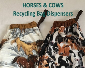 ReCycle COWs or HORSES Theme Plastic Bag Dispenser SIZE: 18" Tall x 20" circumference Shipping Included Re-Use Holds Dozens Holds Trash Bags