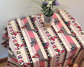 TABLE CLOTH Butterfly Stripe with Sashiko, Flowers Double Layer Cotton Tablecloth Side Table 43" x 36" Spring & Summer Shipping Included