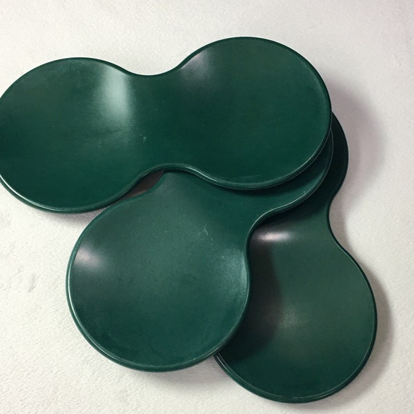 Set of 3 Spoon Rest Tupperware 2763 Hunter Green Double Utensil Stove Top Hard Plastic Trivet from 1990s Ship Included Set of THREE