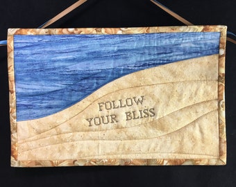 Follow Your Bliss Beach Mini Wall Hanging Quilt Embroidery cross stitch Ocean Waves Surf shipping included