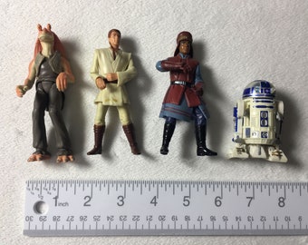 Set 4 Star Wars Episode 1 JarJar, Obi Wan, Captain Panaka, R2D2 from 1998 Phantom Menace Good Condition NO Boxes Shipping Included