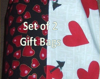 Set of 2 GIFT BAGS - Valentines, Bridal, Lovers Re-Usable, Earth Friendly, Cotton Fabric Gift Bags for Wine, etc Shipping Included Enviro