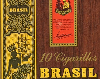 Empty BRASIL Cigarillos TIN Vintage Collectable Rectangle Flat Metal Tin, small cigars Product Box Panter from Holland Ship Incl