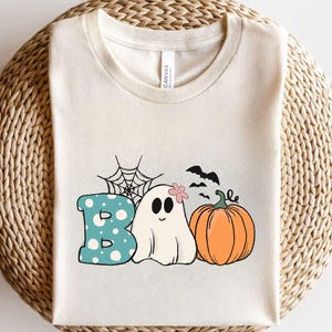 Halloween Shirt, Super Fun BOO with Ghost and Pumpkin Design on unisex shirt, Boo Shirts, Pumpkin Shirt, Boo Ghost Tee, Boo Ghost Pumpkin