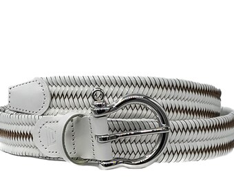 Vintage Finesse La Model Adjustable White Belt Tri-Tone metal Buckle sz M/L Vintage Finesse La Model Adjustable White Belt Tri-tone  main image 3