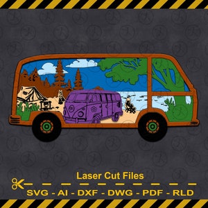 Multi-Layer Caravan and Forest Landspace, Svg Dxf Ai Pdf Dwg Rld Instant Download, Laser Cut Files - 7 Layer Art Piece for Glowforge