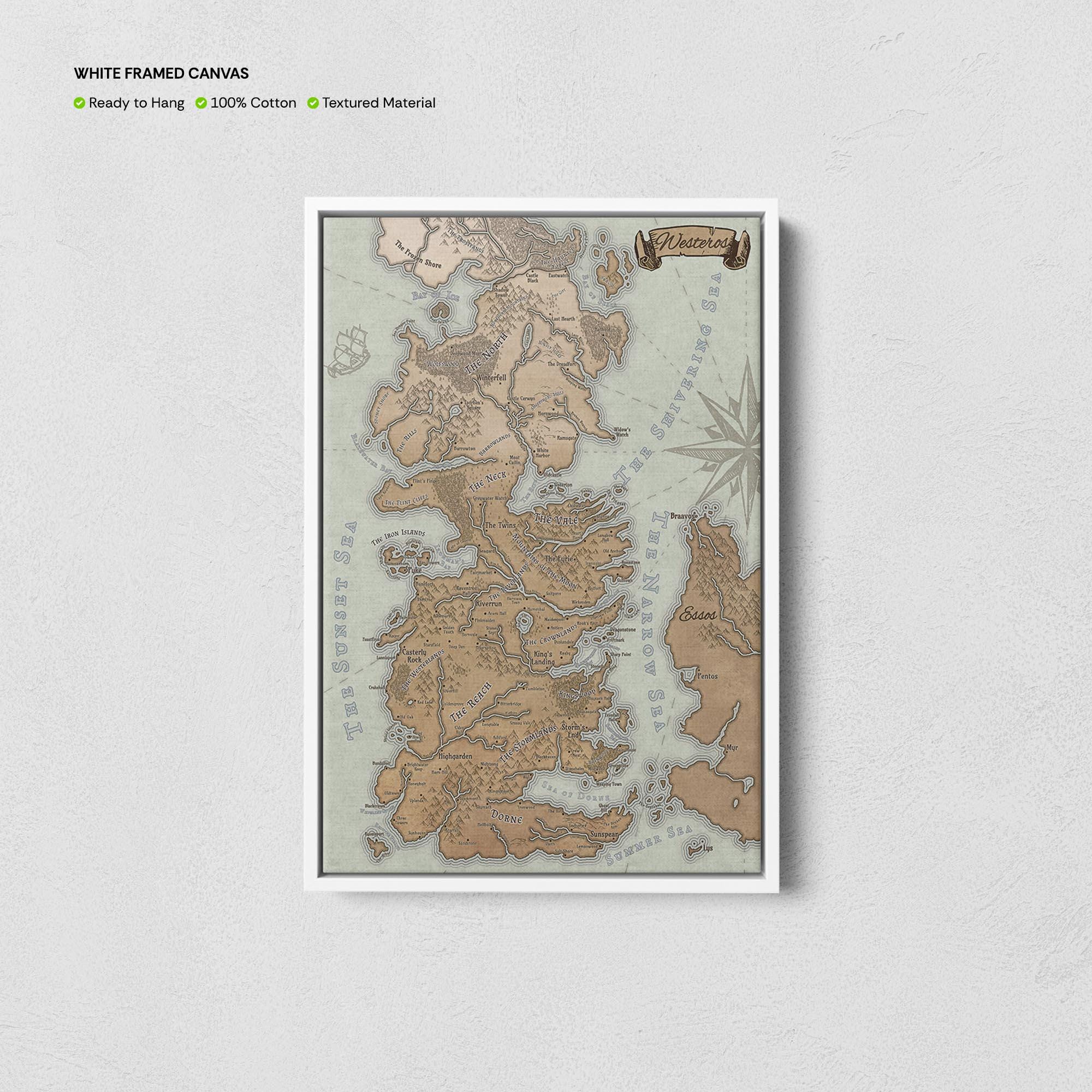 Game of Thrones Map Canvas, Westeros Map Print, Got Map Poster, Fantasy ...
