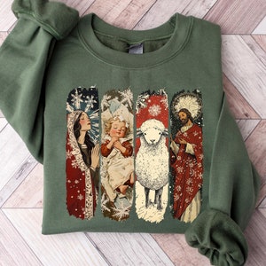 Sweat-shirt de Noël chrétien, chemise de Noël crèche, pull de Noël religieux, cadeau de Noël de Jésus, chemise des fêtes chrétiennes