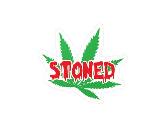 Sticker cannabis stoned, sticker en vinyle pour ordinateur portable, bouteille d'eau, voiture, téléphone, cadeau pour amateur de cannabis