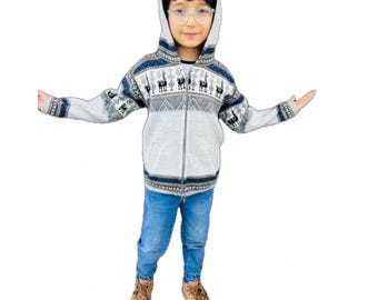 Alpaca jacket for kids, Hooded , lightweight warm pocket pullover | Unisex
