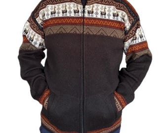 Big Size 2XL Handmade Alpaca Wool Jacket | Hooded Unisex Coat