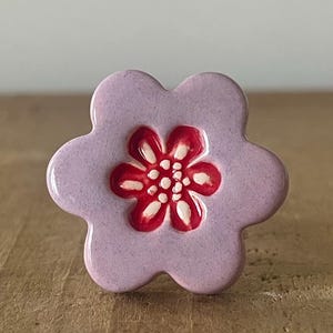 Handmade Lavender and Red Ceramic Flower Knob, Furniture Hardware
