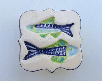 Fish Knob, Fish Drawer Pull, Colorful Fish Knob, Ceramic Fish Knob, Cabinet Hardware, Furniture Knob, Nautical Knob, Beach House Knob,Handle