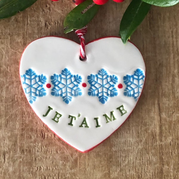 Je T'Aime Ornament, Christmas Ornament, French Ornament, I love You Ornament, Handmade Ornament, French Inspired, I Love You Gift, Heart