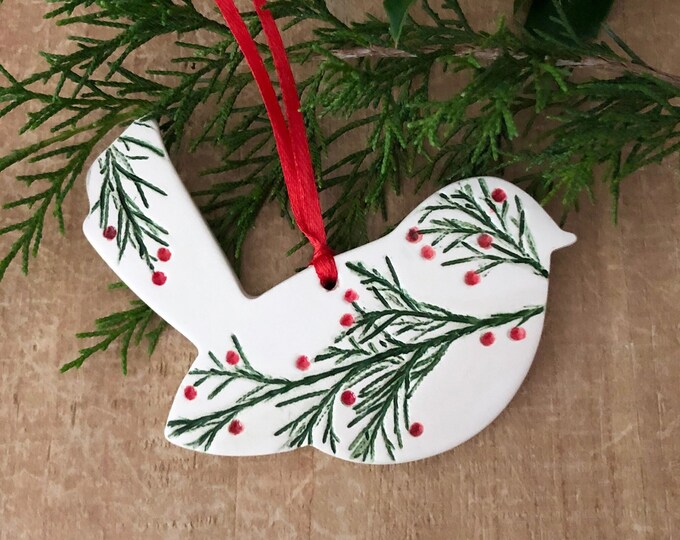 Lovebird Christmas Ornament Hand Painted Ceramic Arcadia Home main image 1