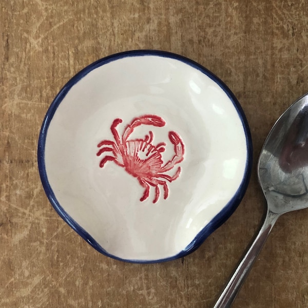 Crab Coffee or Tea Spoon Holder, Spoon Rest, Crab Dish, Handmade Ceramic, Pottery Dish, Spoon Holder, For the Coffee Lover, Teaspoon Rest