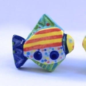 Colorful Fish Knob, Ceramic Fish Knob, Fish Drawer Pull, Nautical Knob Pull, Kitchen Cabinet Knob, Fish Drawer Handles, Beach House Knobs