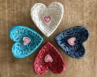 Valentine Gift, Heart Ring Dish, Handmade Heart Dish, Ceramic Heart, Wedding Ring Dish, For the One You Love, Jewelry Holder, Ceramic Heart