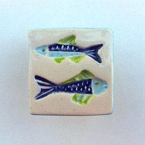 Ceramic Fish Knob, Fish Drawer Pull, Kitchen Cabinet Knob, Cabinet Hardware, Furniture Knob, Nautical Knob, Beach House Knob, Fish Door Knob
