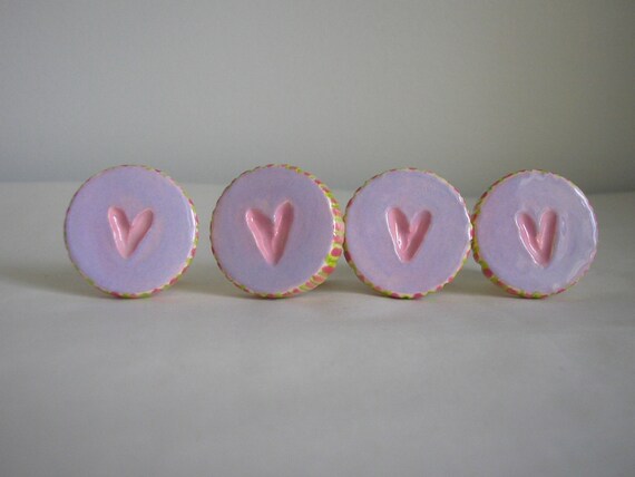 Lavender And Pink Heart Drawer Pulls Heart Knobs Furniture Etsy