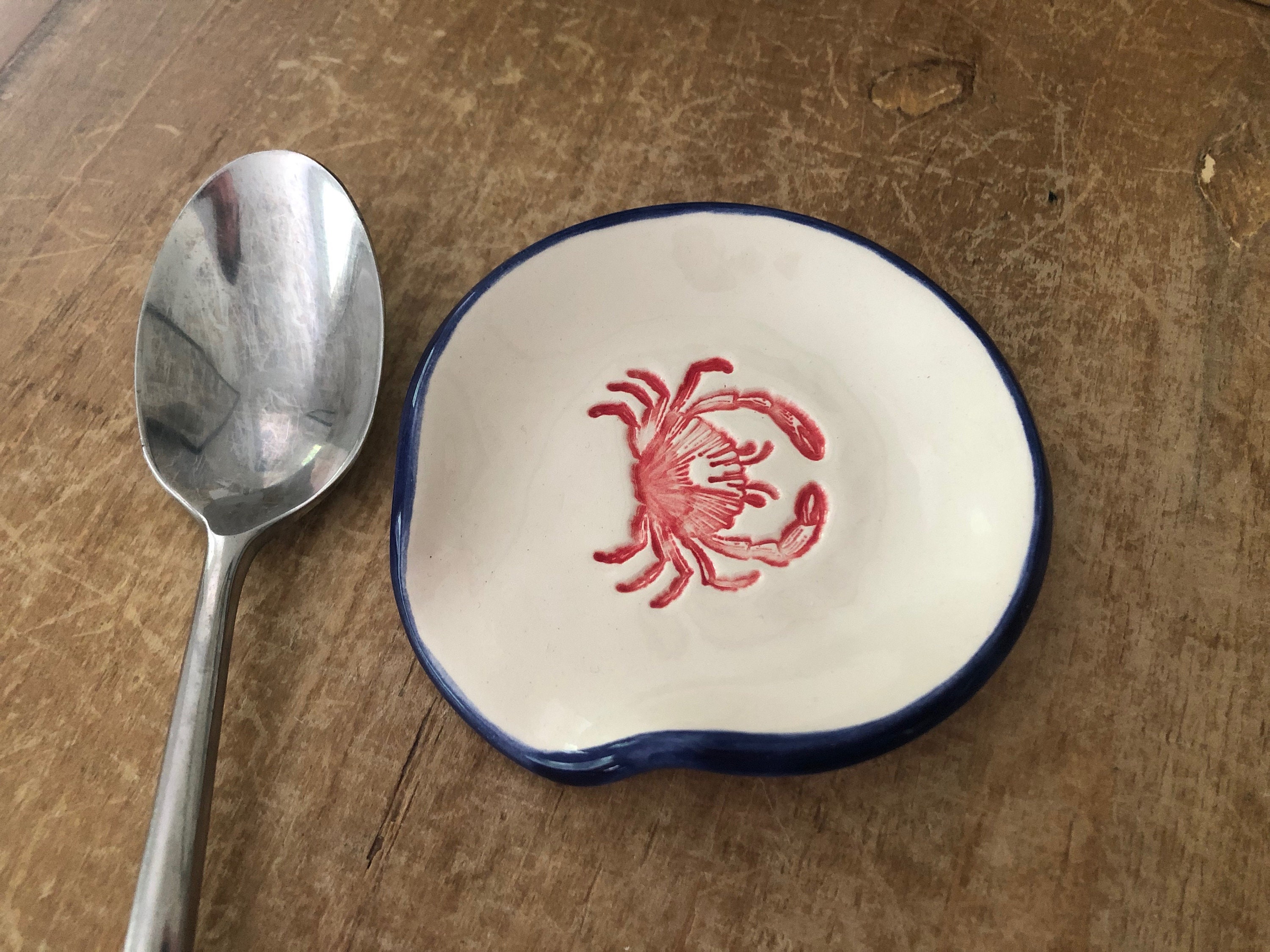 Crab Coffee or Tea Spoon Holder, Spoon Rest, Crab Dish, Handmade