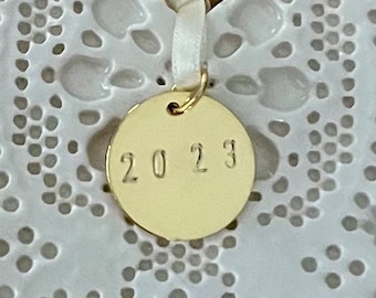 Add to Any Ornament, Gold Plated 2023 Charm, Year Charm, Ornament Add On, Hand Stamped 2023 Charm, Gold Plated Charm, 2023 Ornament Charm