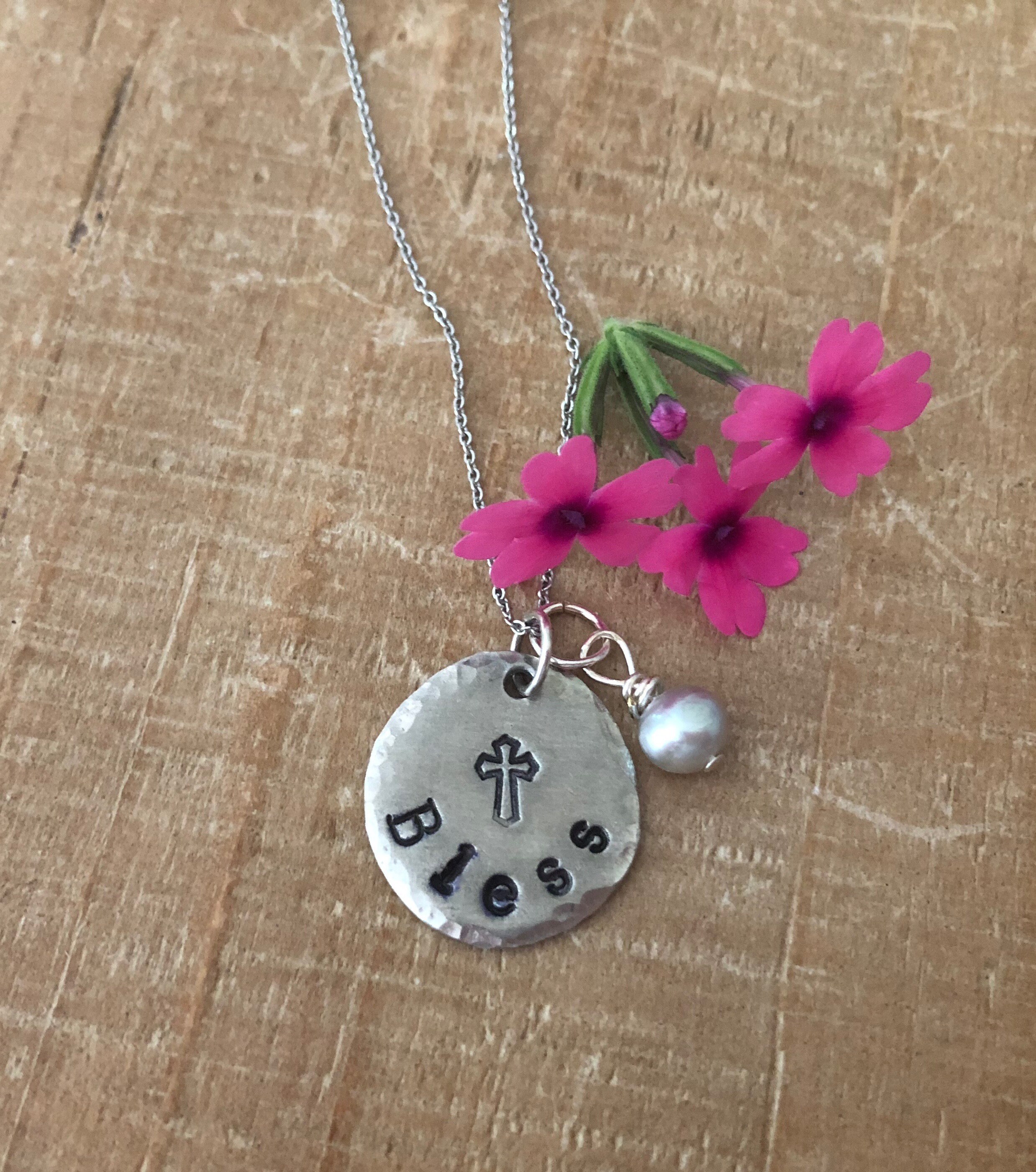 BLESS Necklace Cross Necklace Hand Stamped Religious Gift Etsy