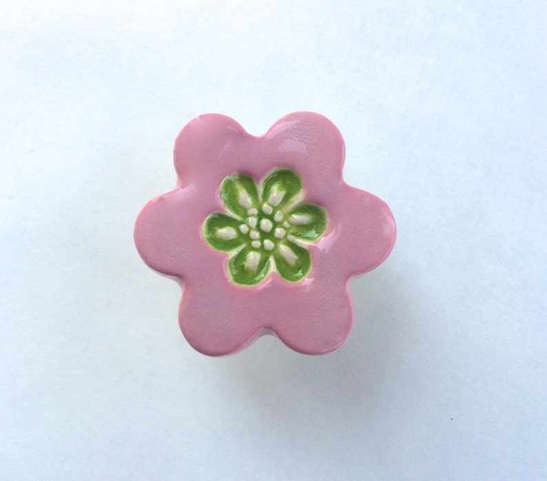 Pink and Green Knobs Pink Flower Knob Pink Drawer Pull Etsy